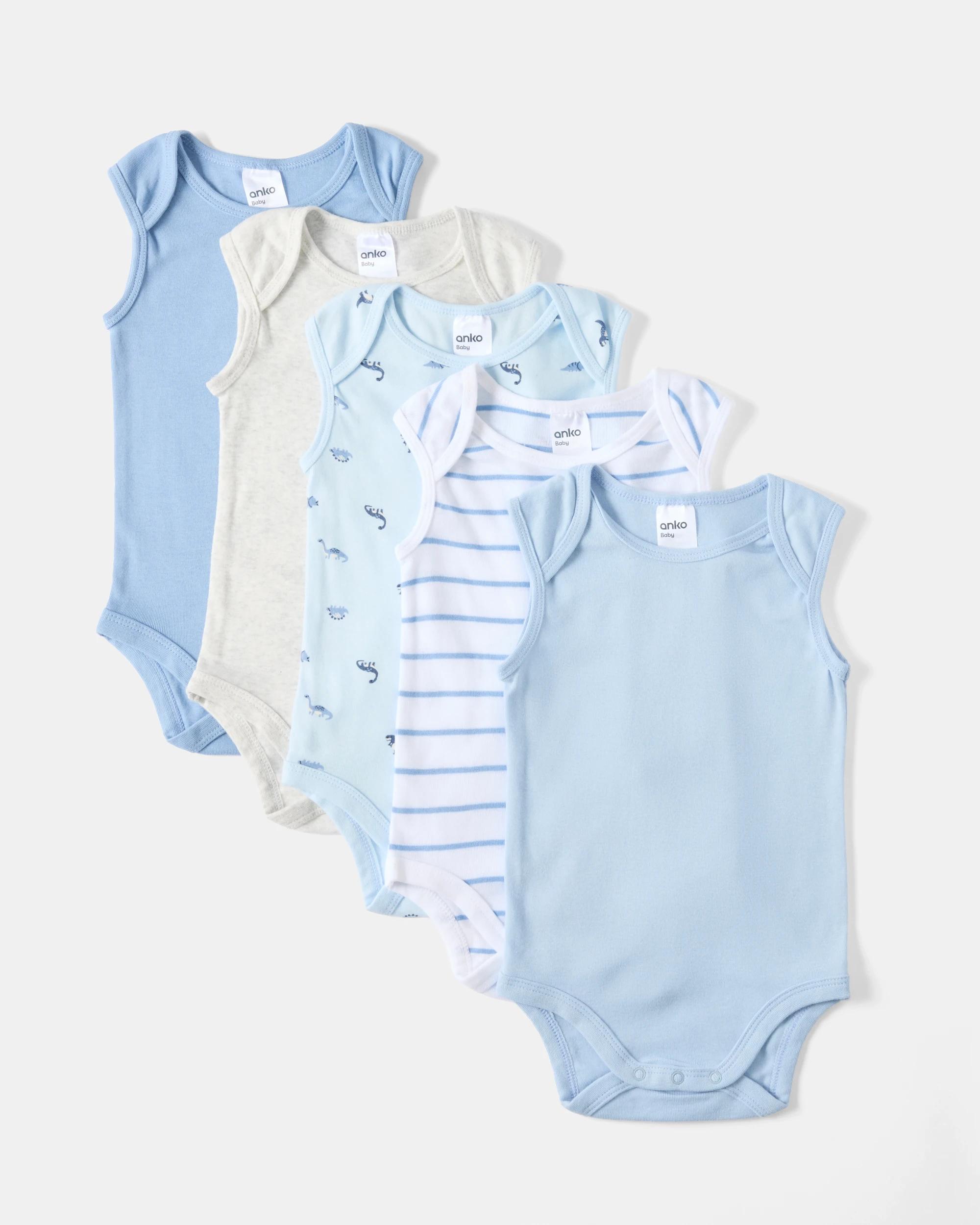 1 5 Pack Sleeveless Bodysuits Blu Dno, 1 of 3