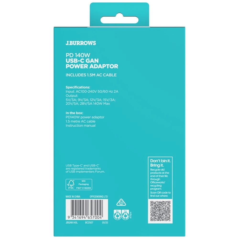 5 J.Burrows GaN USB-C PD Laptop Charger 140W, 5 of 5