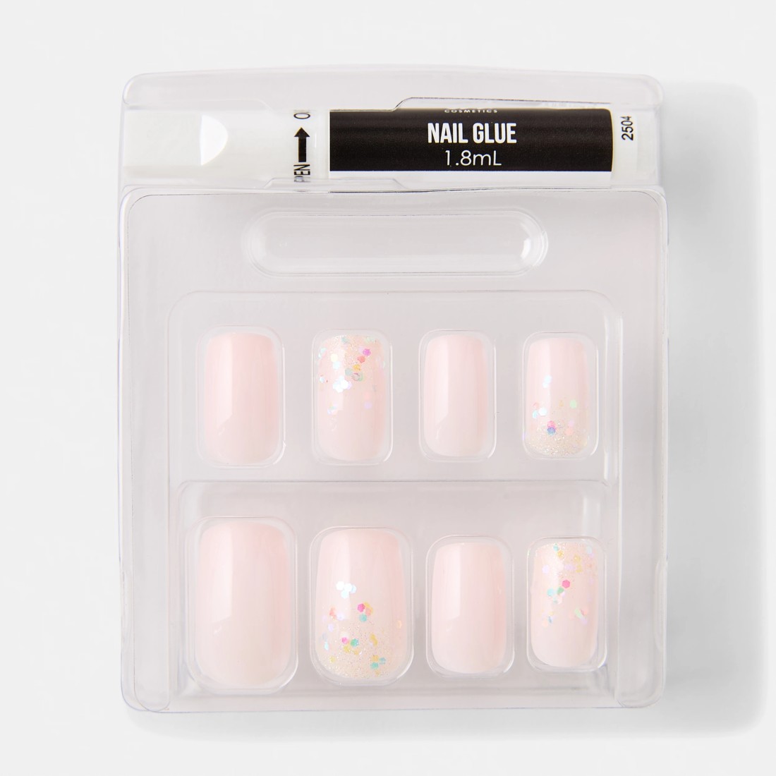 3 OXX Cosmetics 24 Pack Artificial Nails with Adhesive - Medium Square Shape, Soft Pink Glitter, 3 of 5