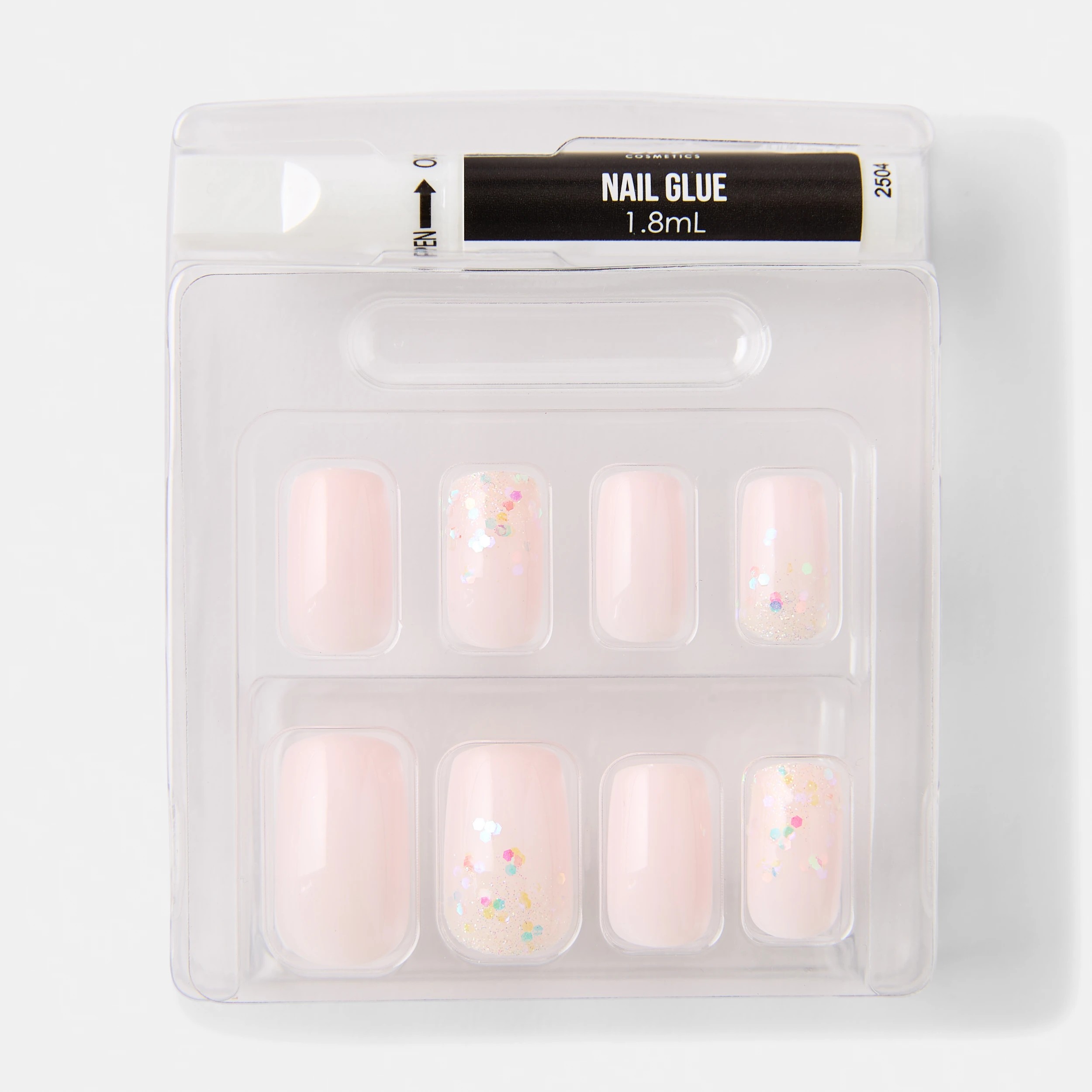 3 OXX Cosmetics 24 Pack Artificial Nails with Adhesive - Medium Square Shape, Soft Pink Glitter, 3 of 5