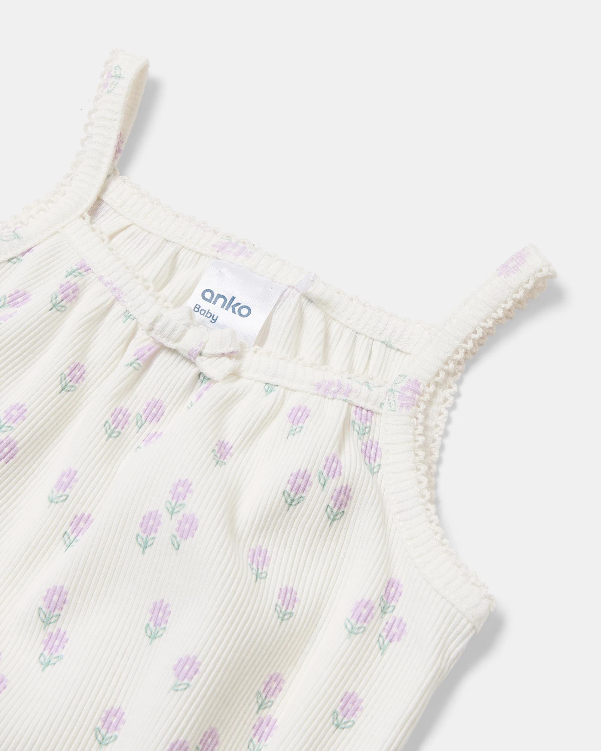 6 3 Pack Sleeveless Rib Bodysuits Daisies, 6 of 9