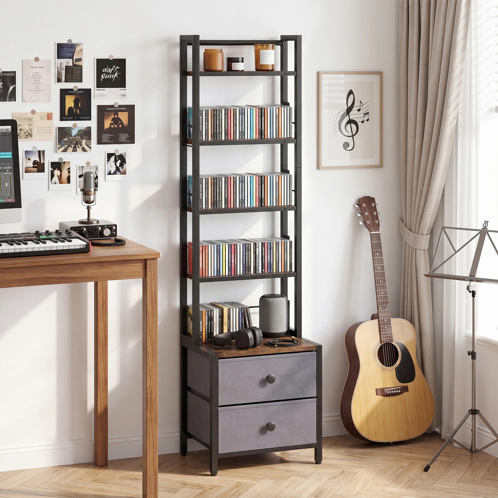 3 Costway 5-Tier CD Storage Rack Bookshelf w/Drawers Display Storage Cabinet, 3 of 6