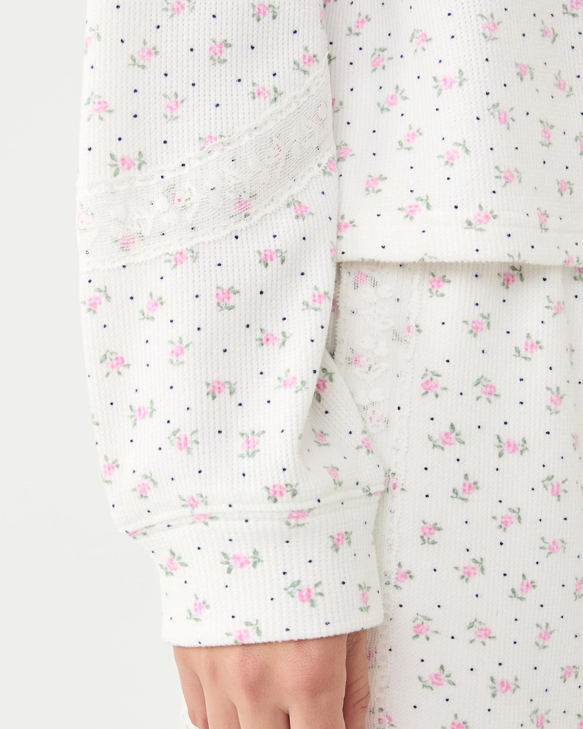 5 Long Sleeve Waffle Lace Lounge Top Rose Spot, 5 of 9