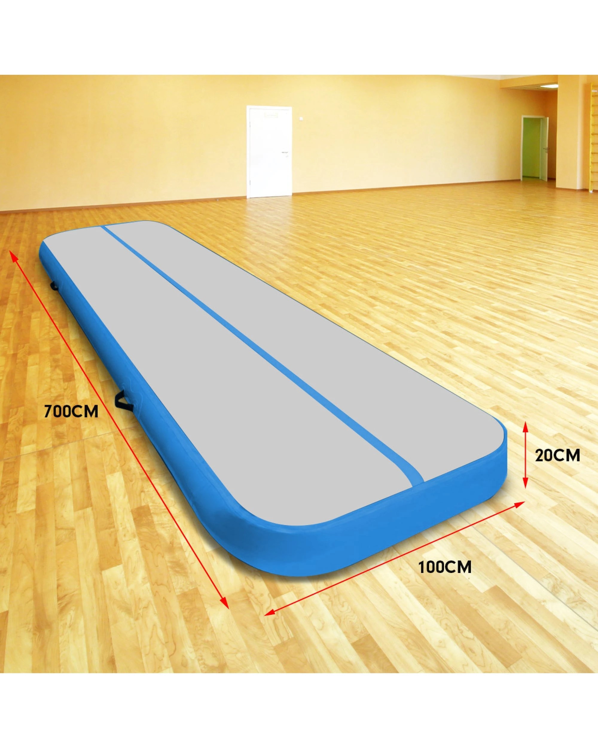 3 Powertrain Sports 7m x 1m Air Track Inflatable Gymnastics Mat - 20cm Thick - Blue, 3 of 8