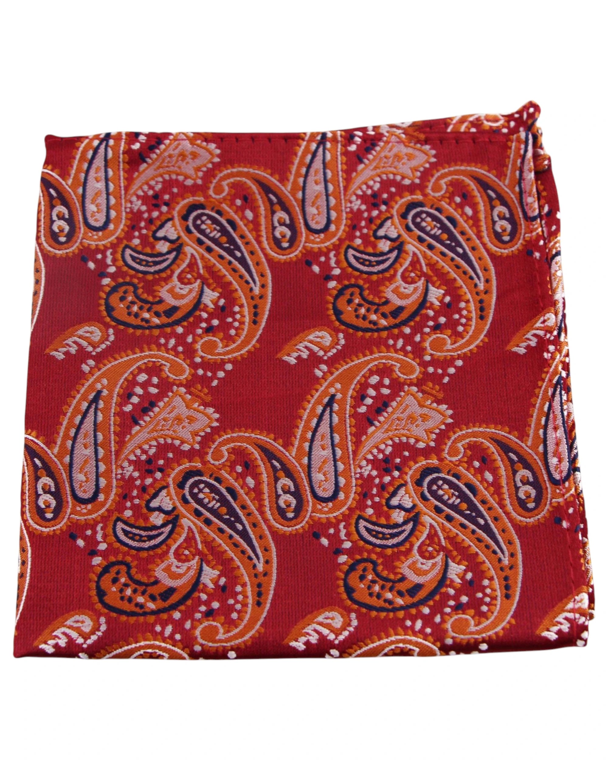 1 Zasel Mens Red & Orange Paisley Silk Pocket Square - Multi - Multi, 1 of 3