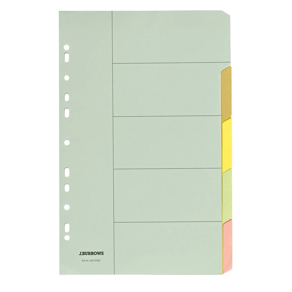 3 J.Burrows Foolscap 5 Tab Dividers Pastel, 3 of 3