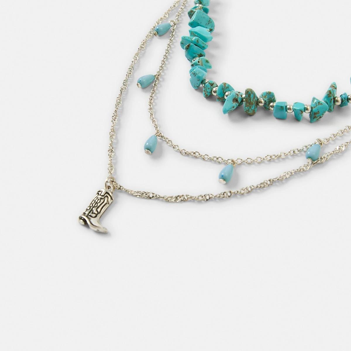 1 3 Pack Turquoise Layered Necklace - Blue and Silver Tone Silver, 1 of 4