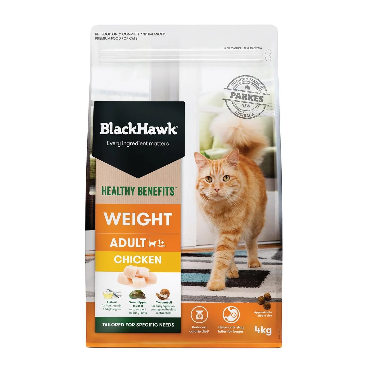 1 Black Hawk Healthy Benefits Weight Chicken Adult Dry Cat Food 4kg, 1 of 2