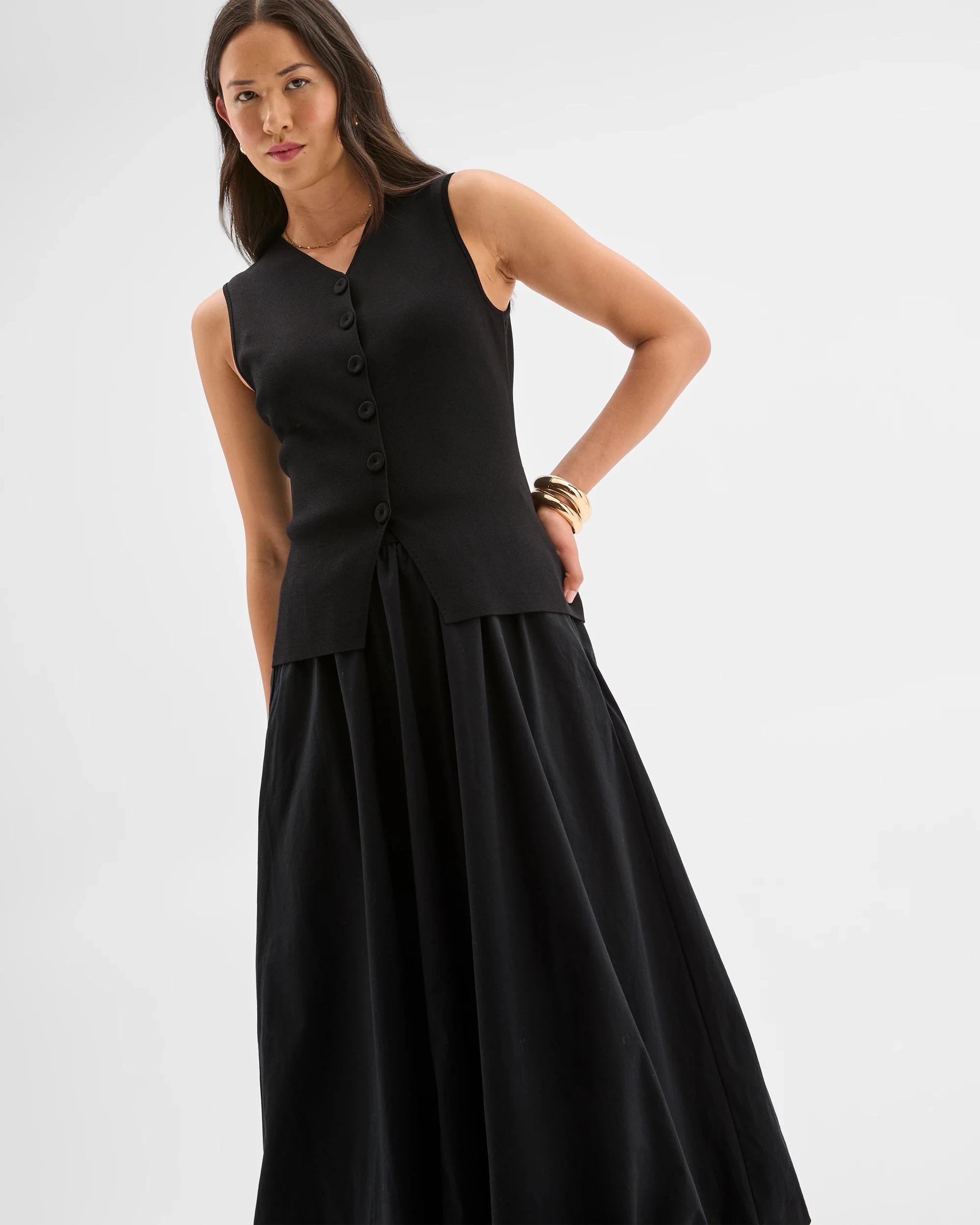 7 Preview Sleeveless Crepe Knit Vest BLACK, 7 of 9