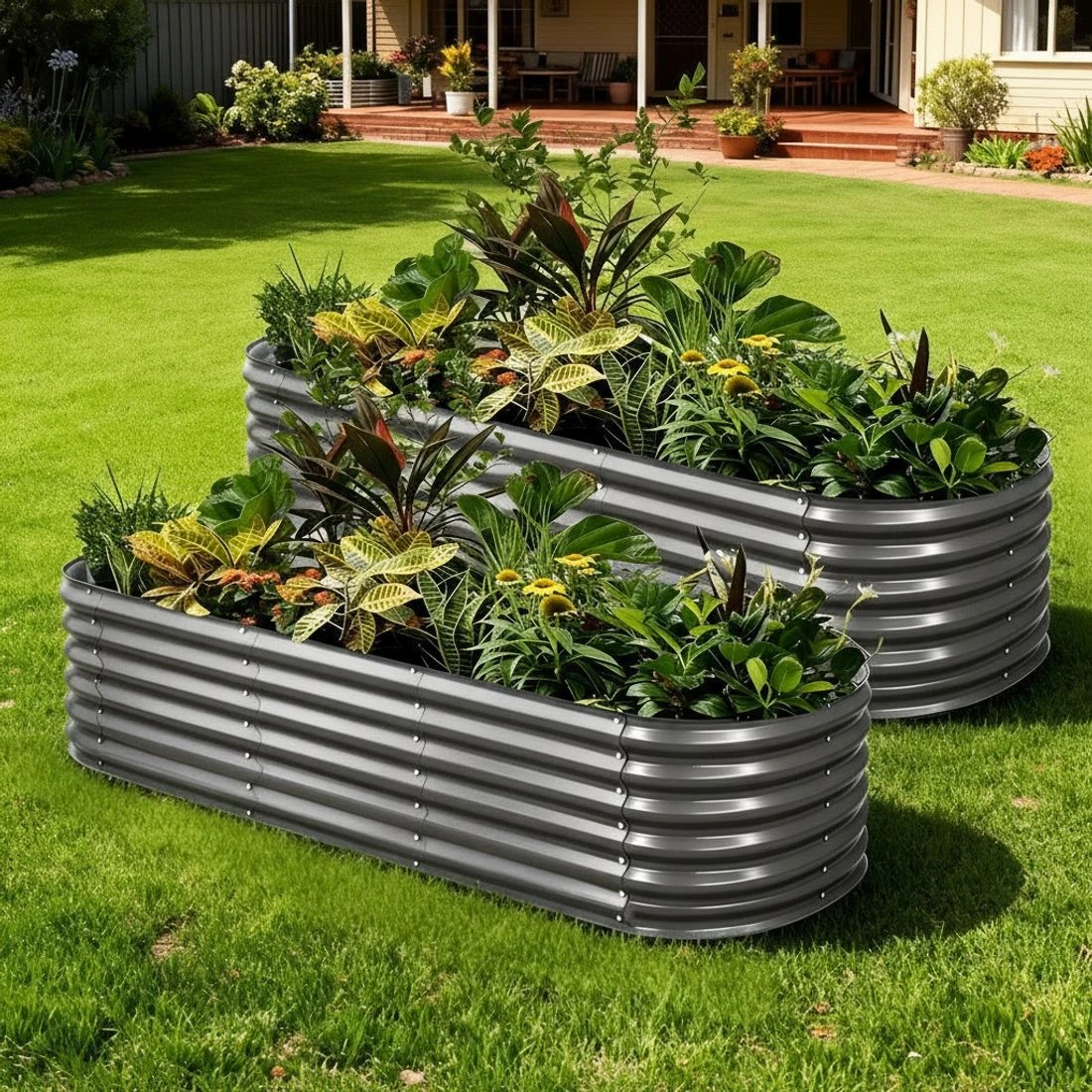 4 x2 Green Fingers Raised Garden Bed Kit Planter Oval Galvanised Steel 240cmX80cmX56cm - Grey, 4 of 4