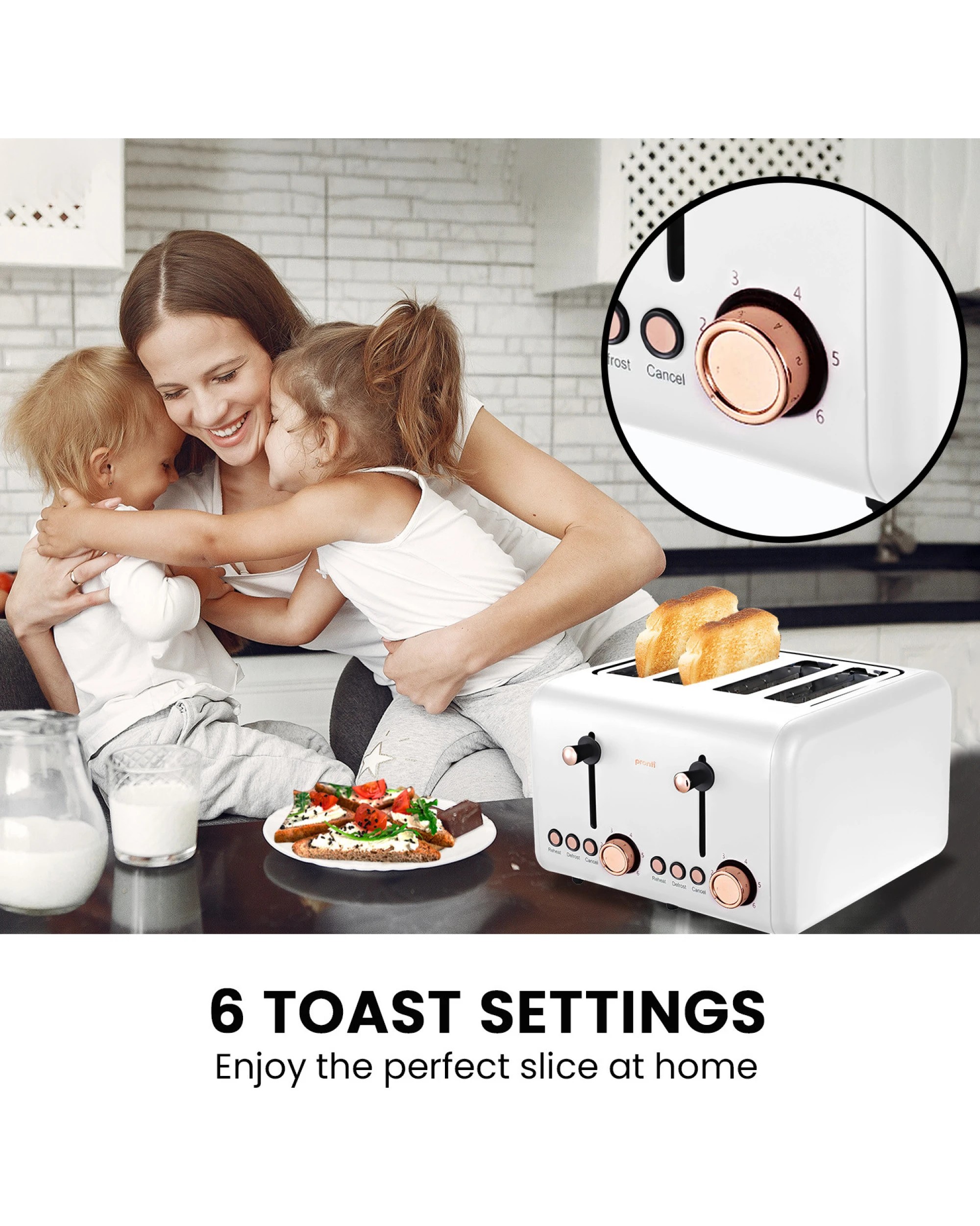 5 Pronti 4 Slice Toaster Rose Trim Collection - White, 5 of 9