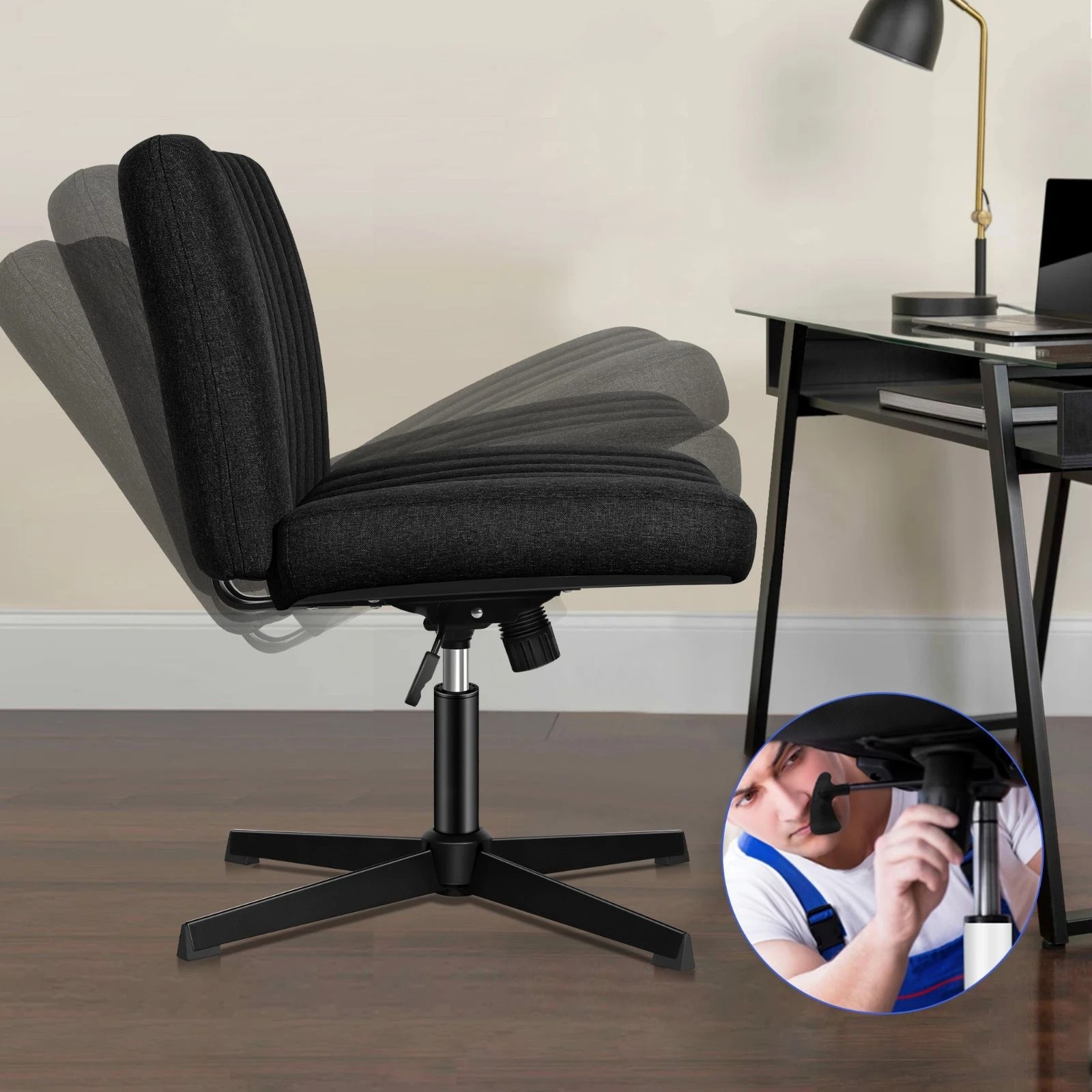 2 Alfordson Office Chair Computer Executive Seat Work Ottoman Fabric - Black, 2 of 10