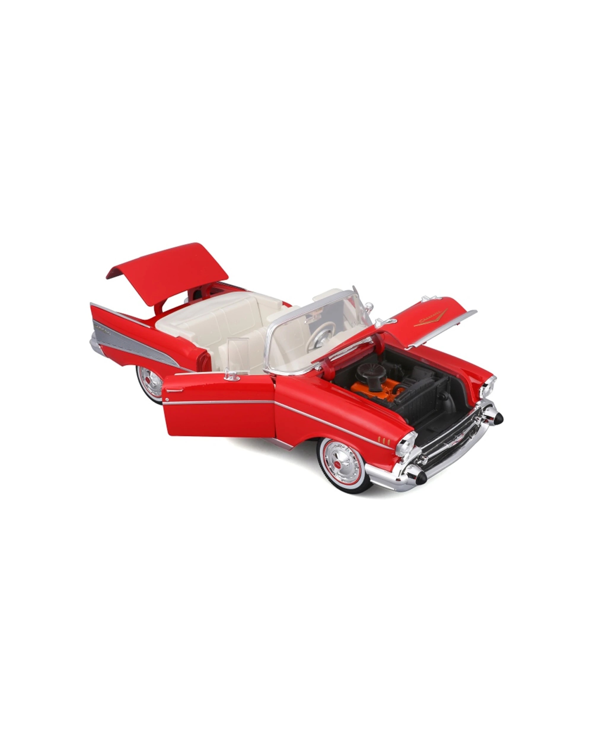 4 Maisto 1957 Chevrolet Bel Air Convertible Diecast Model Car Replica - Red, 4 of 7