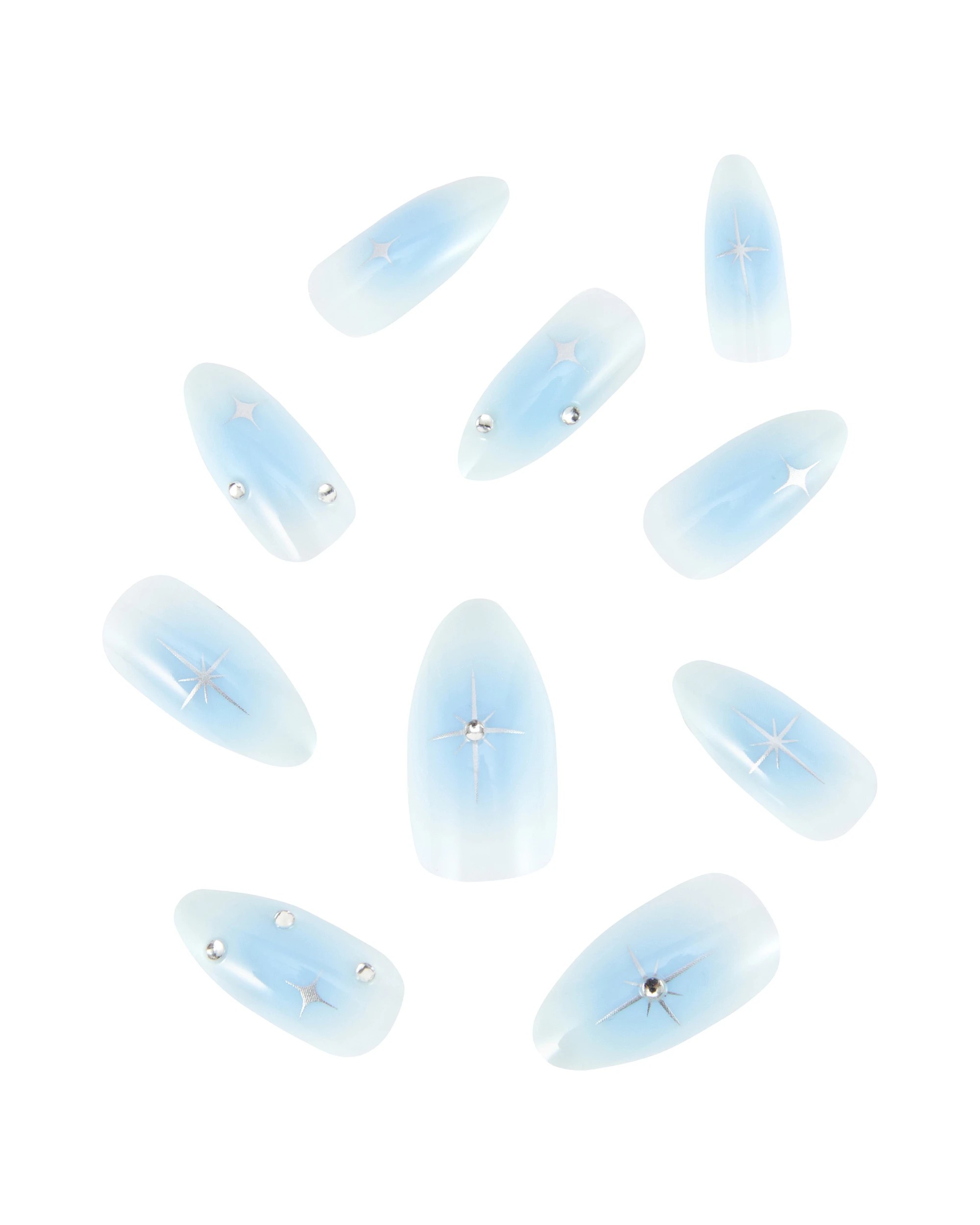 2 OXX Cosmetics 24 Pack Artificial Nails with Adhesive - Pointed Stiletto Shape, Blue Aura Stars, 2 of 4