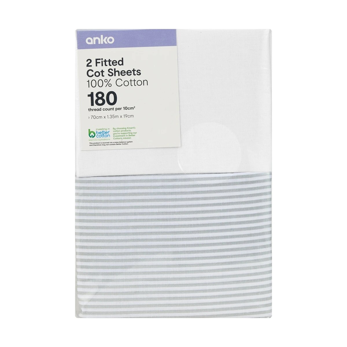 6 2 Pack Cotton Fitted Cot Sheets - White and Stripe, 6 of 6