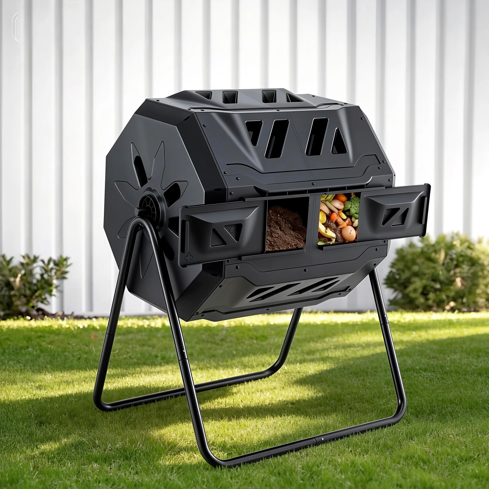 4 Gardeon Compost Bin Dual-Chamber 160L Composter Tumbler Rotating Garden Recycle - Black, 4 of 4
