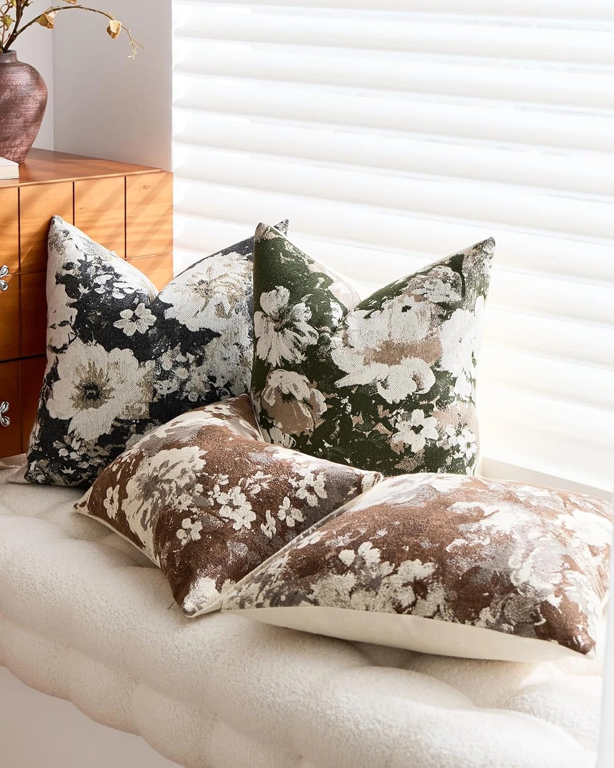 4 Gioia Casa 2-Pack Vintage Floral Chenille Cushion Covers 45cm x 45cm - Warm Taupe, 4 of 4