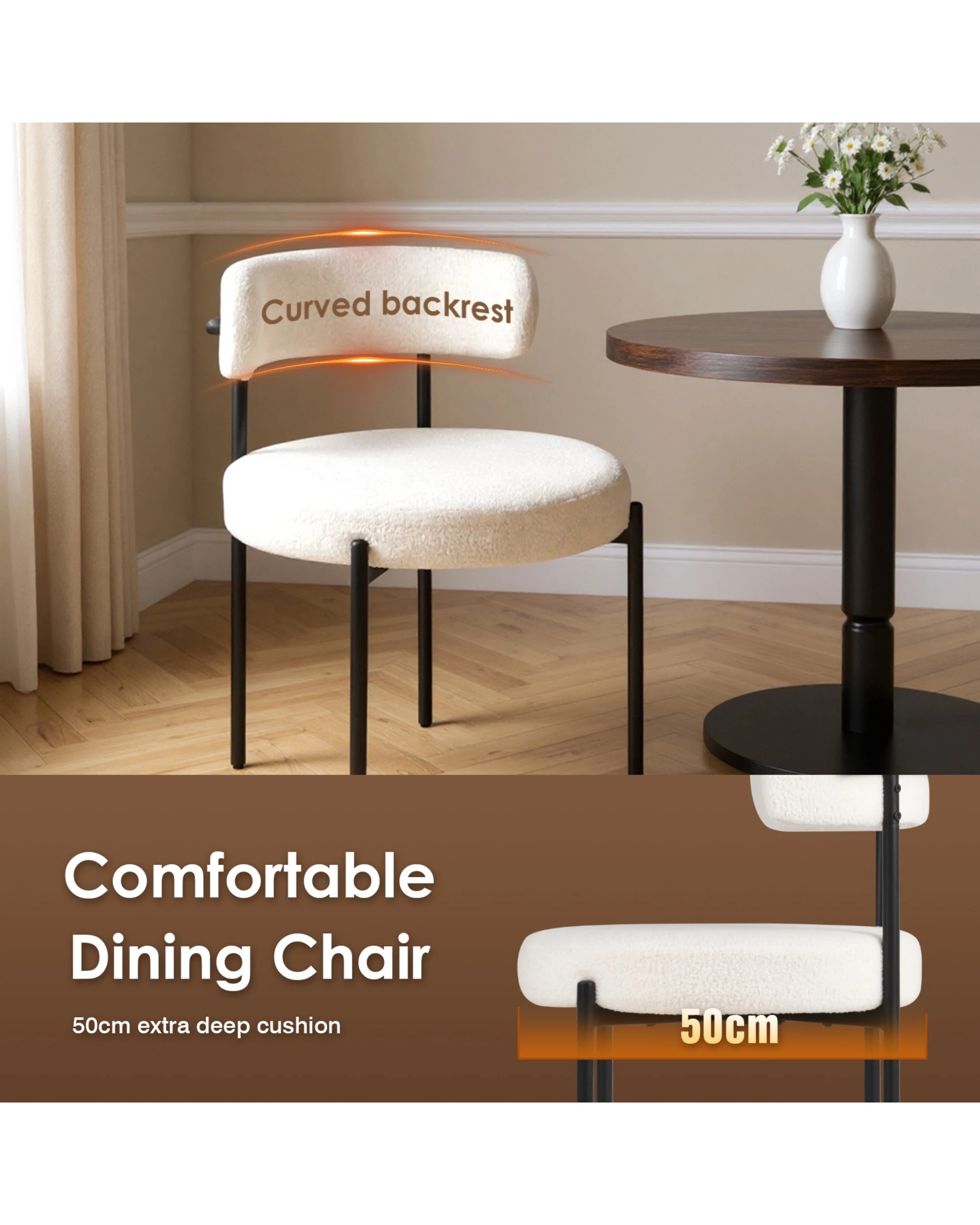 3 Advwin Set of 4 Dining Chairs Velvet Upholstered Padded Seat White, 3 of 4