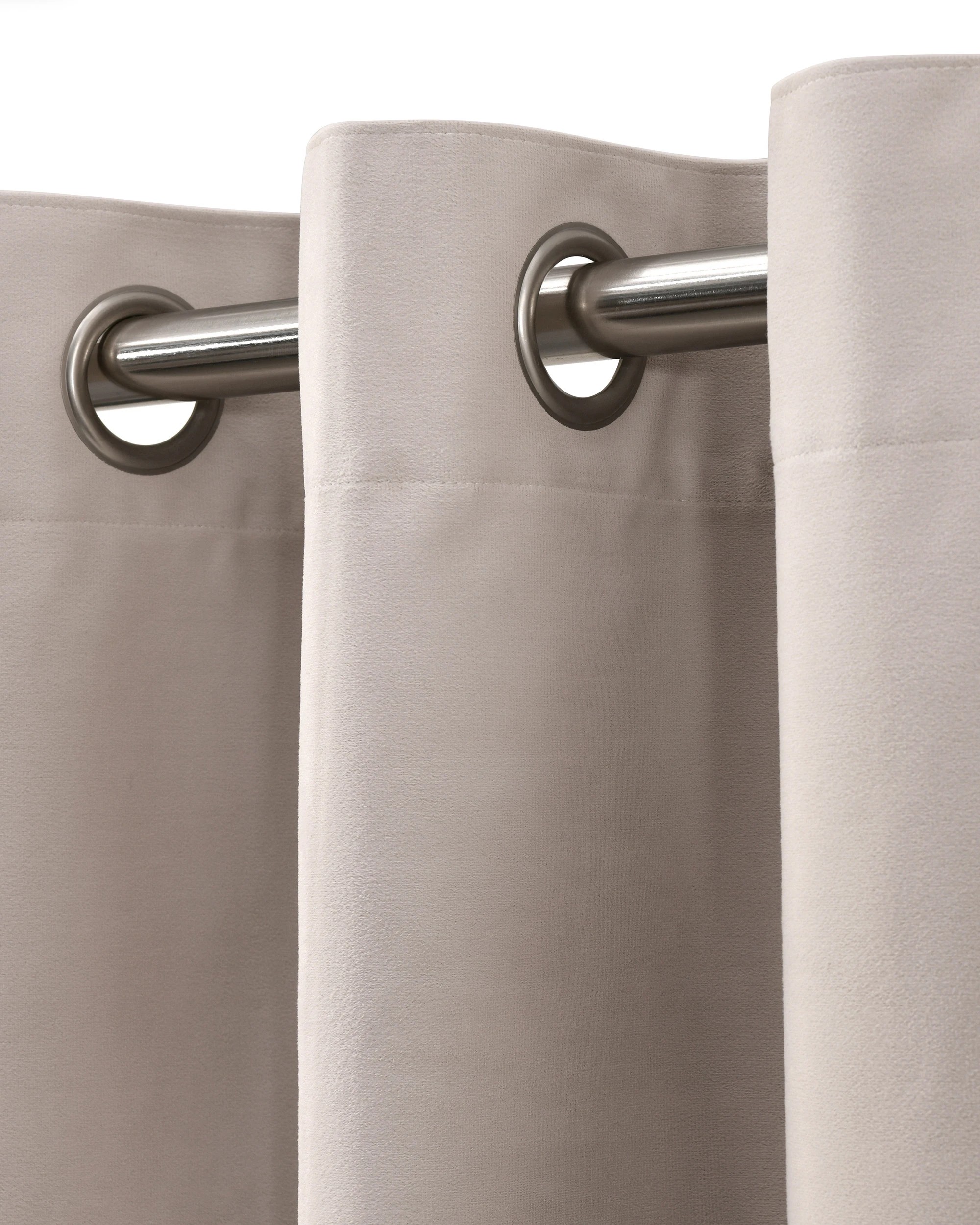 3 Cadence & Co. Byron Matte Velvet 100% Blockout Eyelet Curtains Twin Pack 90x223cm - Oat, 3 of 6