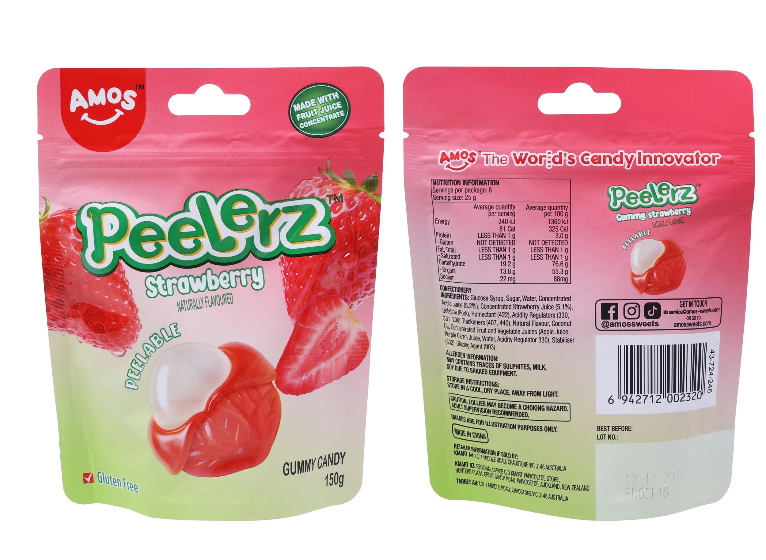 1 Amos Peelerz Strawberry Gummy Candy 150g, 1 of 4