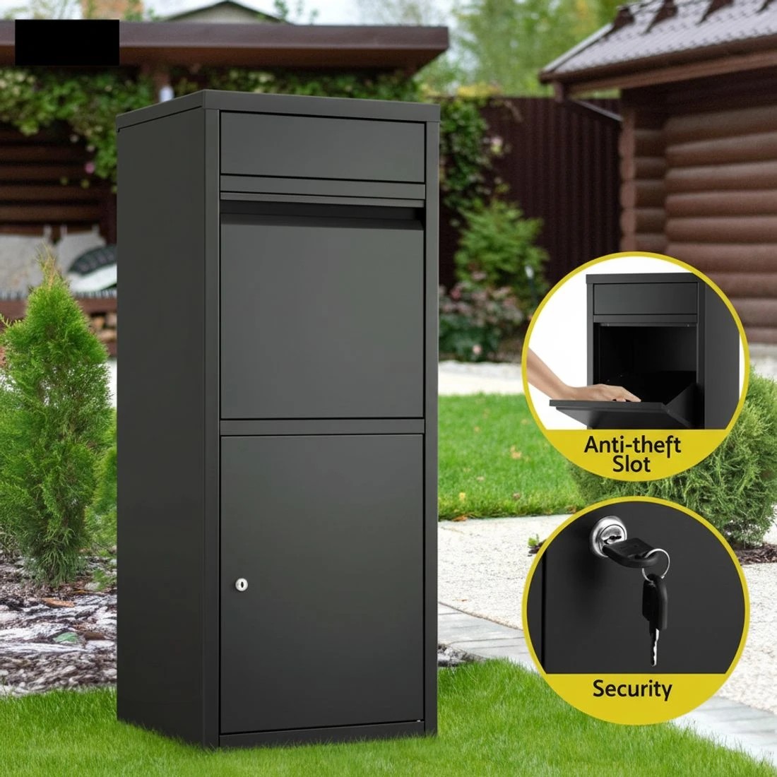 6 Gardeon Parcel Letterbox Drop Box Weatherproof Steel Metal Large Capacity Lockable Mail Delivery Porch Locker - black, 6 of 8
