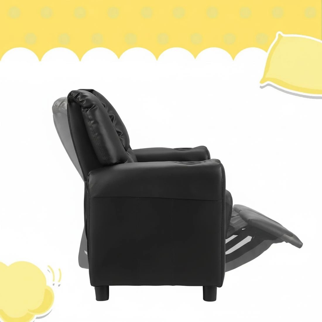 4 Keezi Kids Recliner Chair Double PU Leather Sofa Lounge Couch Armchair - Black, 4 of 5