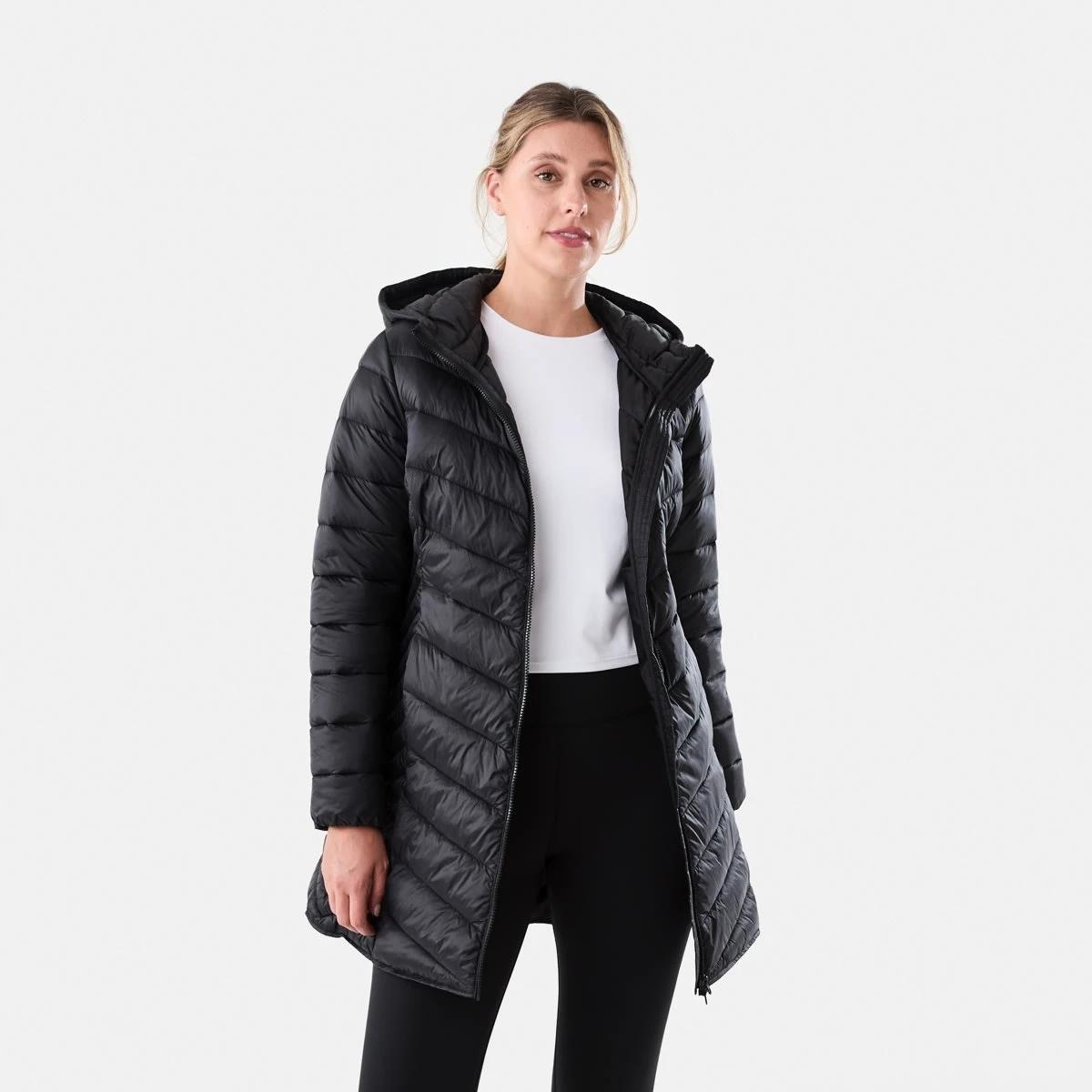 1 Active Womens Longline Packable Puffer Jacket Black, 1 of 7