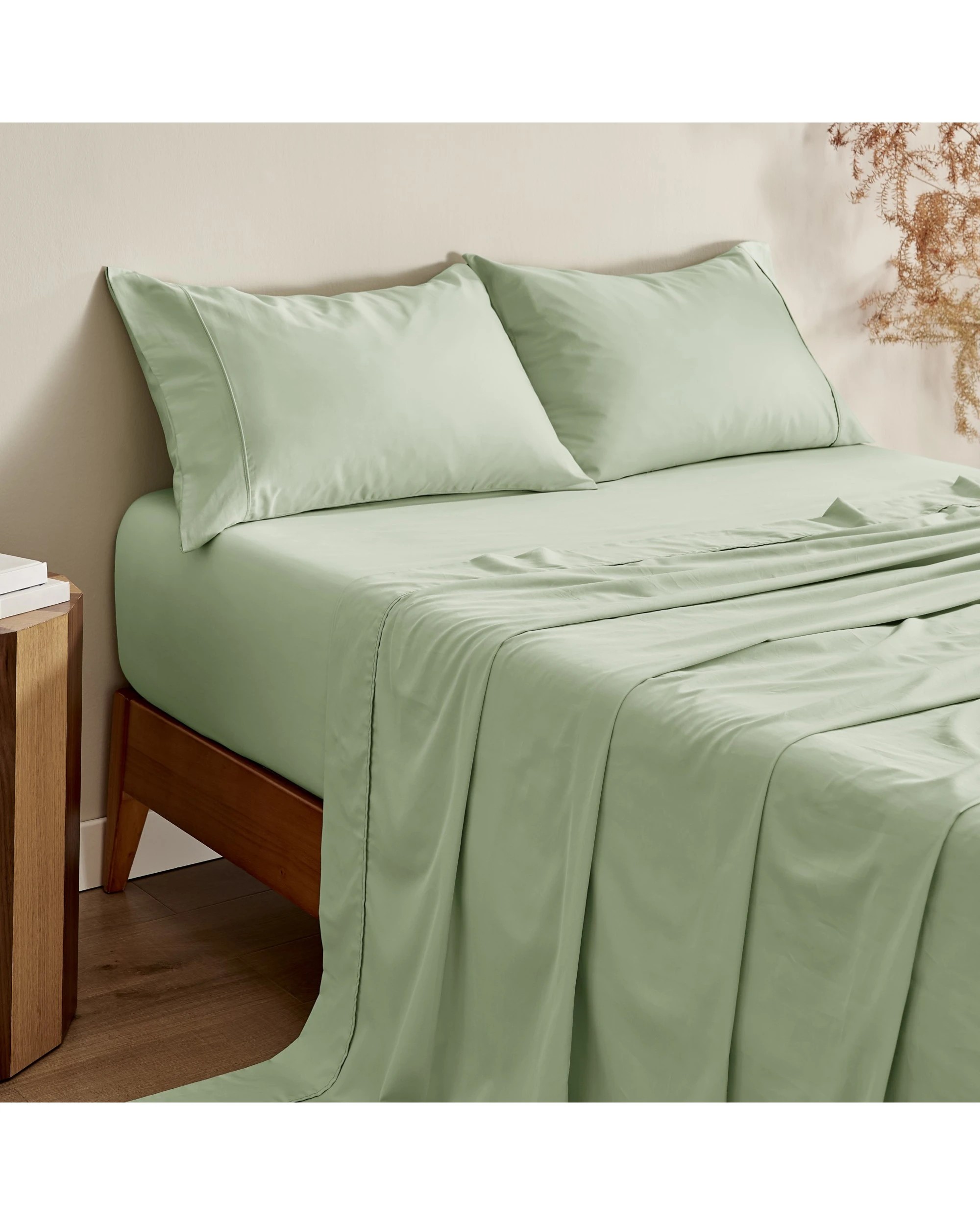 1 Serene 400TC Bamboo Cotton Sateen Sheet Set - Queen Bed - Sage, 1 of 6
