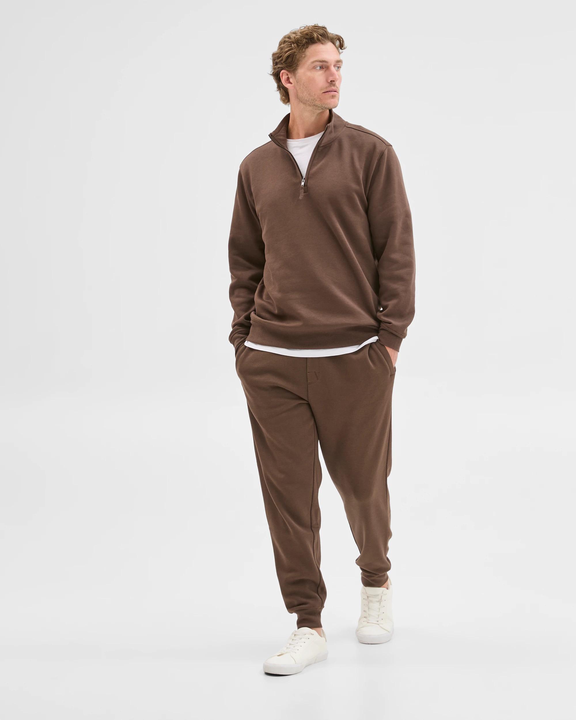 2 Target Man Australian Cotton Blend Fleece 1/2 Zip Top CHOCOLATE, 2 of 7