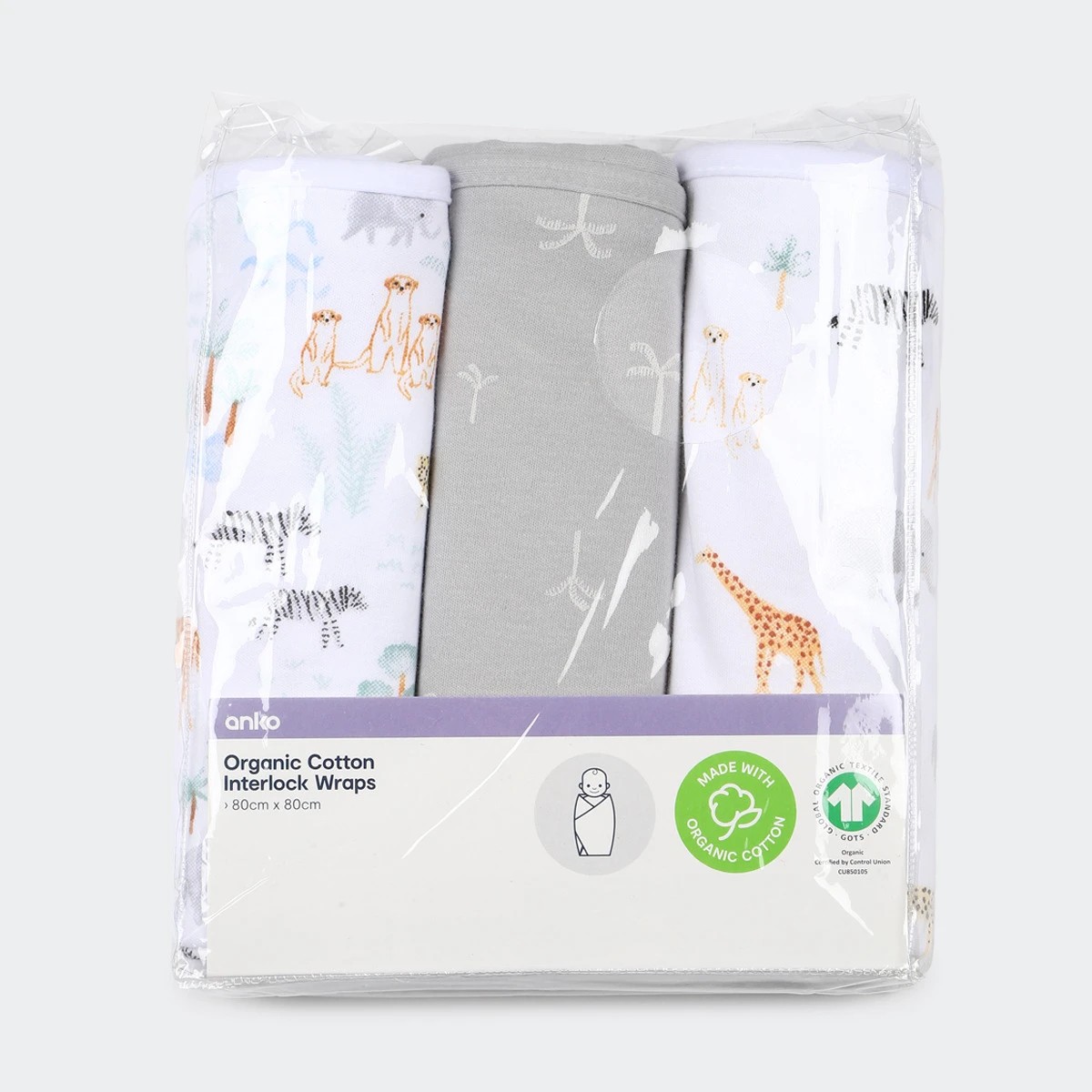 1 3 Pack Organic Cotton Interlock Wraps - Safari, 1 of 6