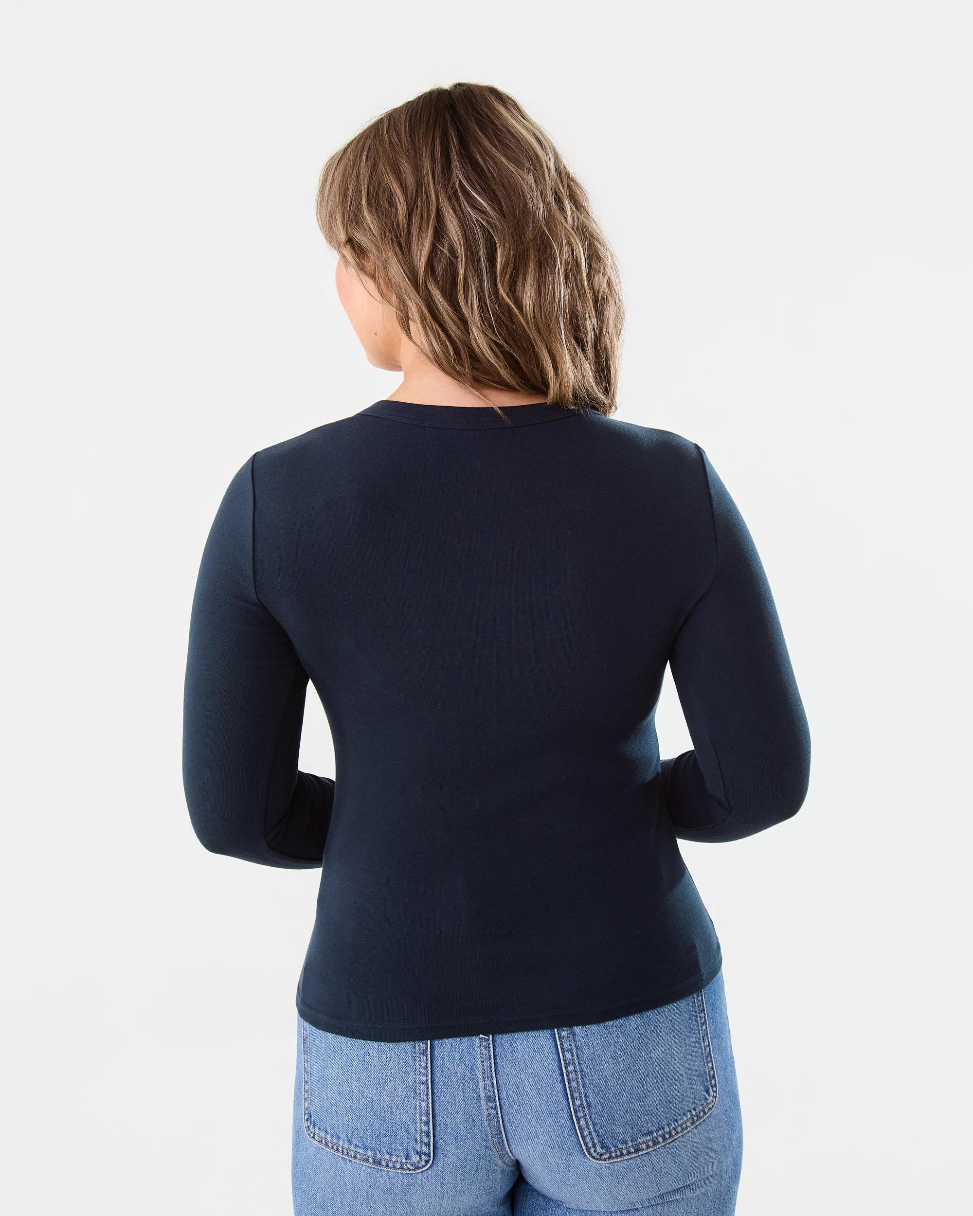 3 Long Sleeve Rib Scoop Neck T-shirt Navy Blaze, 3 of 5