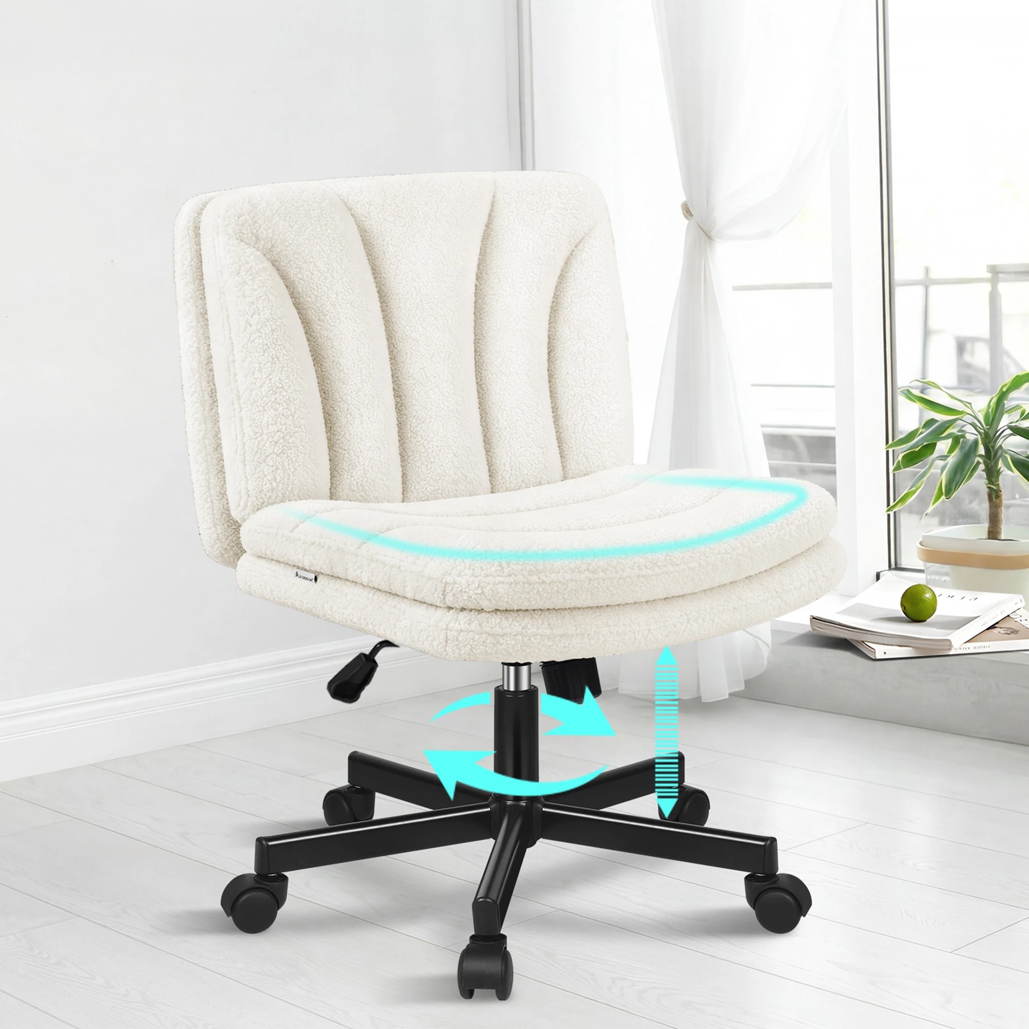 3 Alfordson Armless Office Desk Chair Mid Back Wide Seat w/ Wheels Boucle - White, 3 of 8