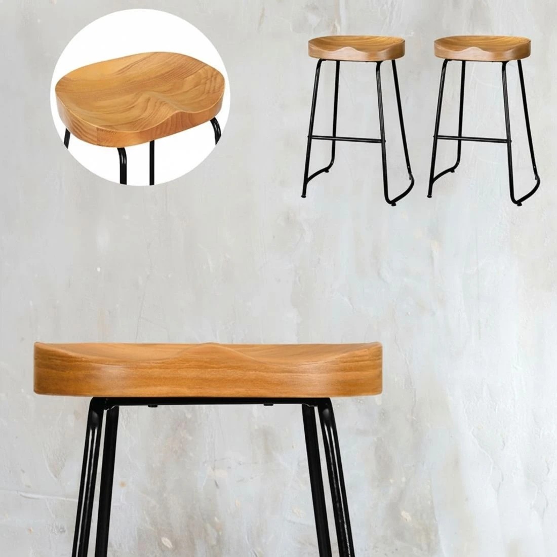 4 Artiss 4x Bar Stools Tractor Seat 65cm Wooden - Brown, 4 of 5