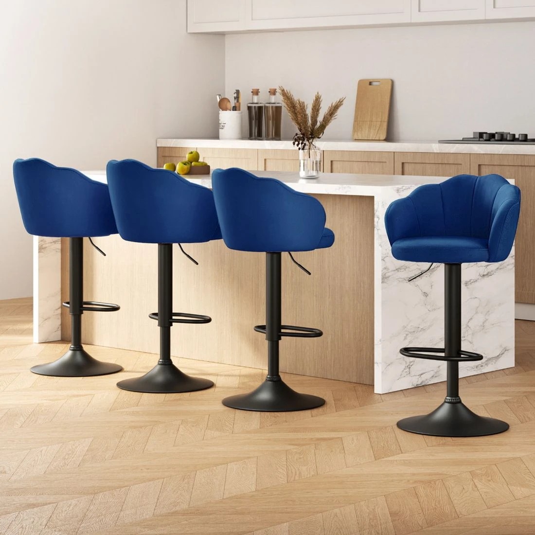 3 Artiss 4x Bar Stools Gas Lift Velvet - Blue, 3 of 4