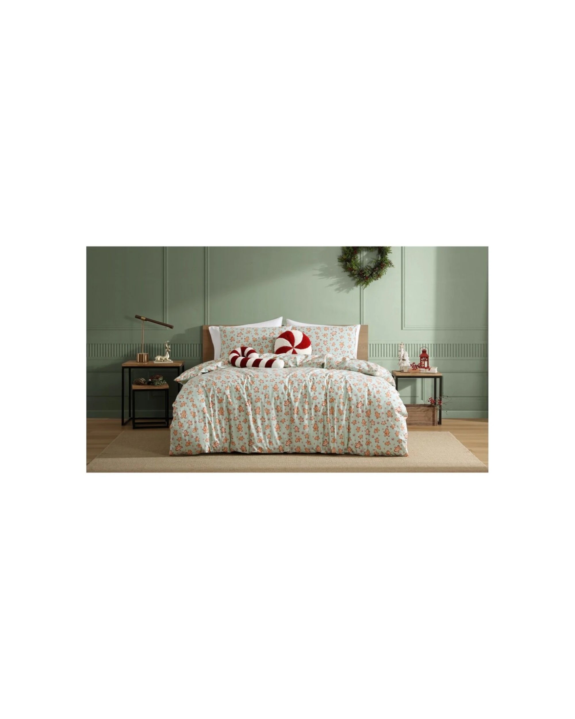 2 Ardor Festive Gingerbread Man Quilt Duvet Cover Set Christmas Double - Green, 2 of 3