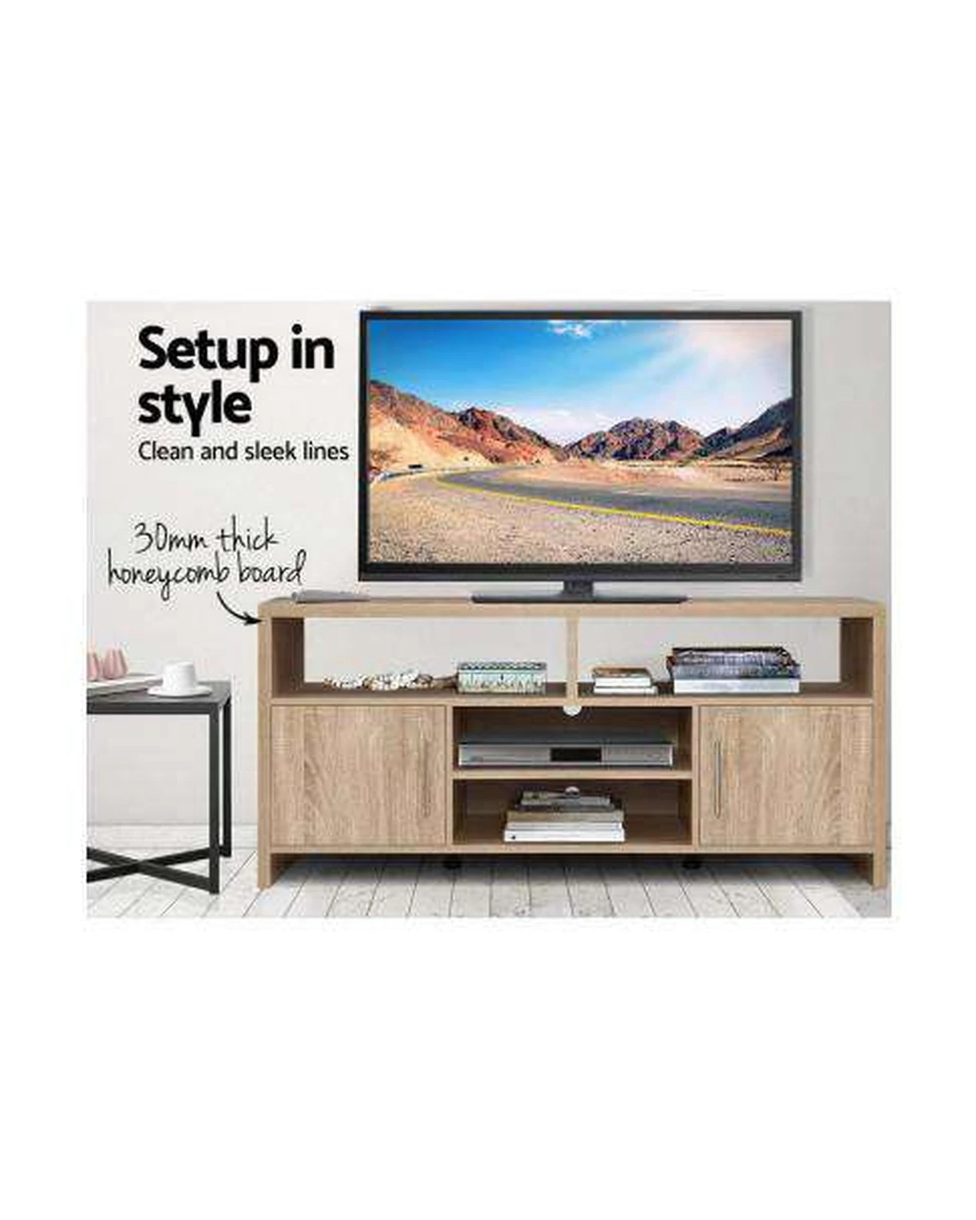 3 Artiss TV Cabinet Entertainment Unit 140cm Oak Ken - Natural, 3 of 7