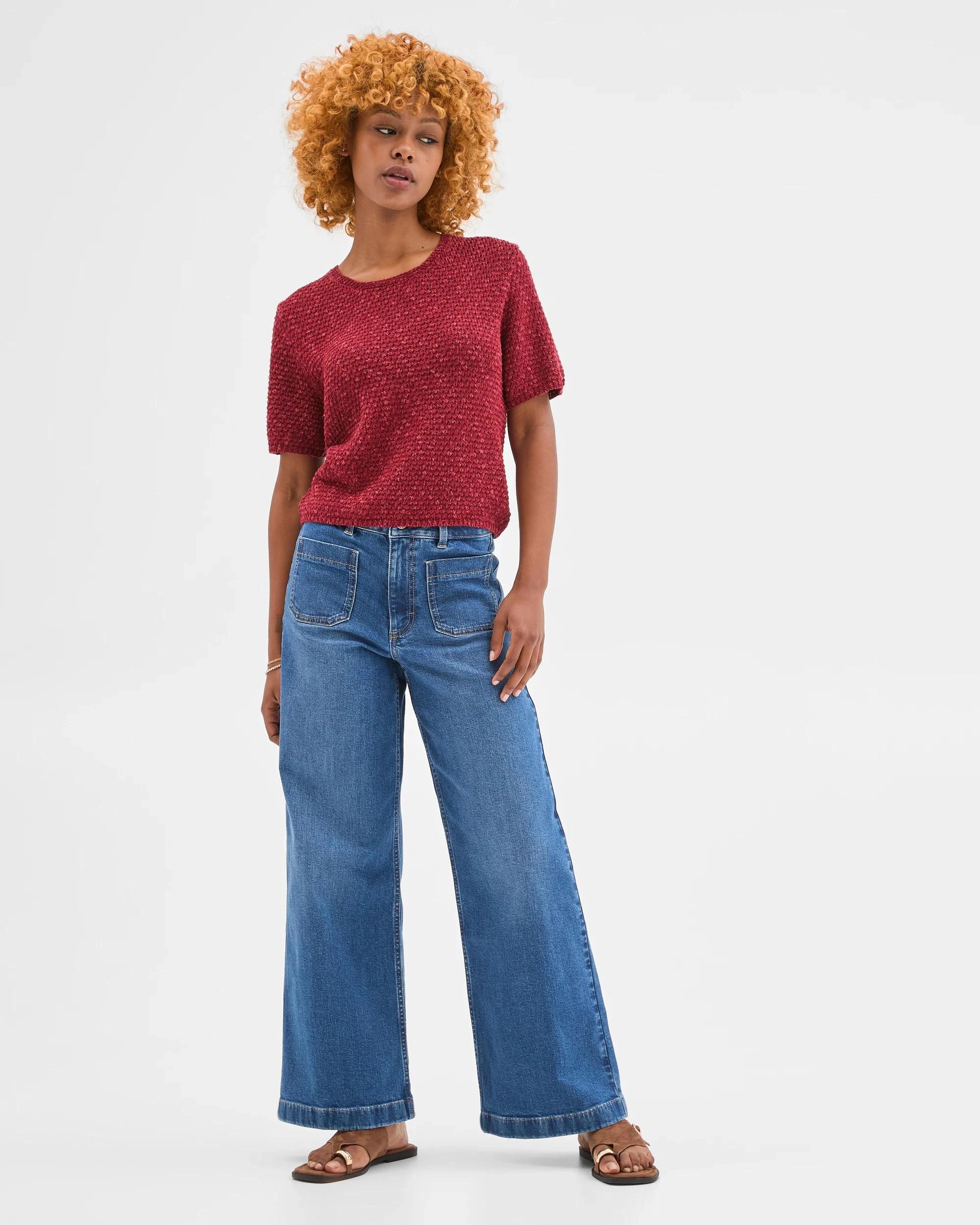 2 Target Petites Petites Short Sleeve Textured Knit T-Shirt GARNET, 2 of 5