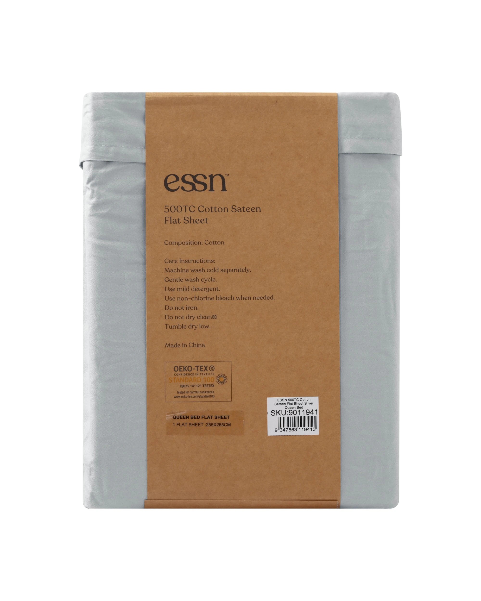 7 ESSN 500TC Cotton Sateen Flat Sheet - King Bed - Silver, 7 of 7