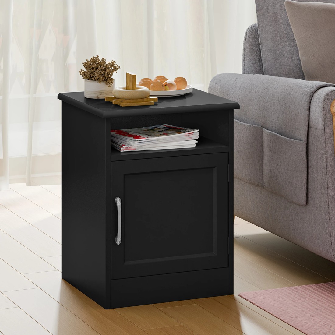 4 Alfordson Bedside Table Storage Cabinet Side End  Nightstand - Black, 4 of 10