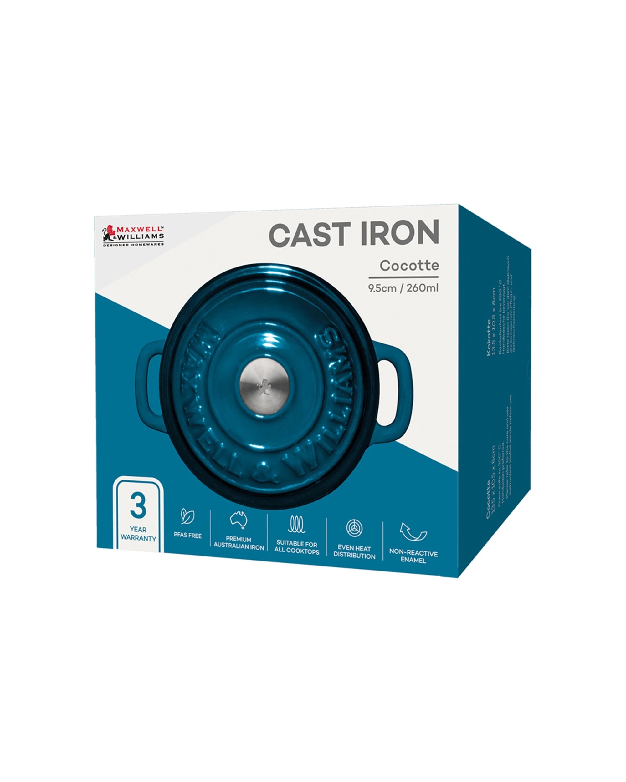 4 Maxwell & Williams Cast Iron Cocotte 9.5cm 260ml Casserole Dish Enamel Coated
 - Blue, 4 of 4