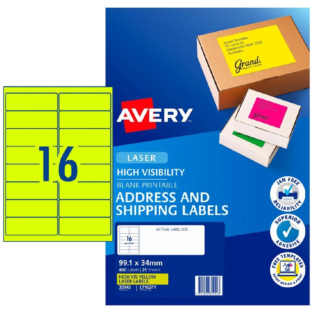 1 Avery 16UP Laser Signalling Labels Fluoro Yellow 25 Sheets, 1 of 3