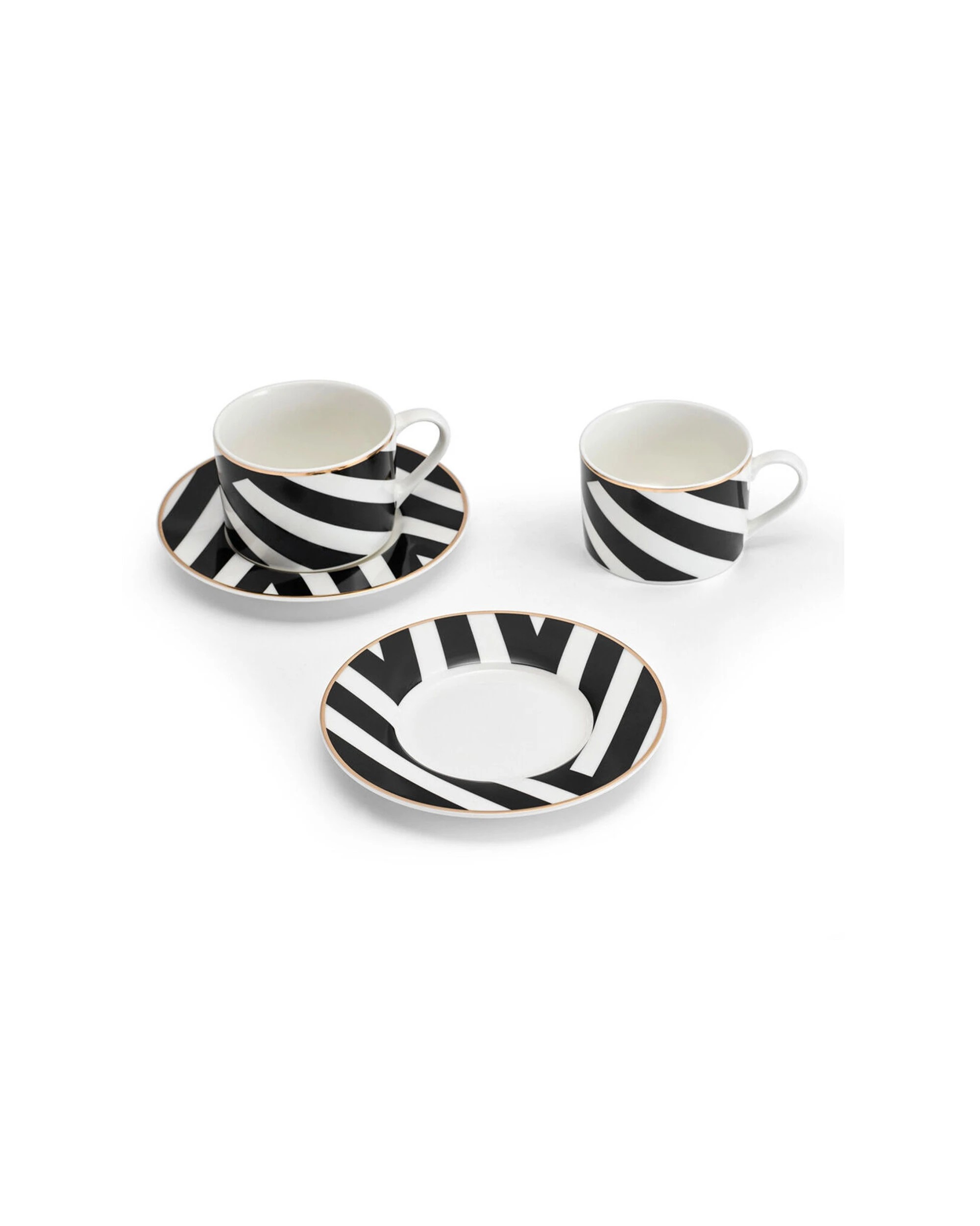 4 Mikasa 4pc Luxe Deco China Tea Cups And Saucers Geometric Stripe Set 200ml - Multi, 4 of 6