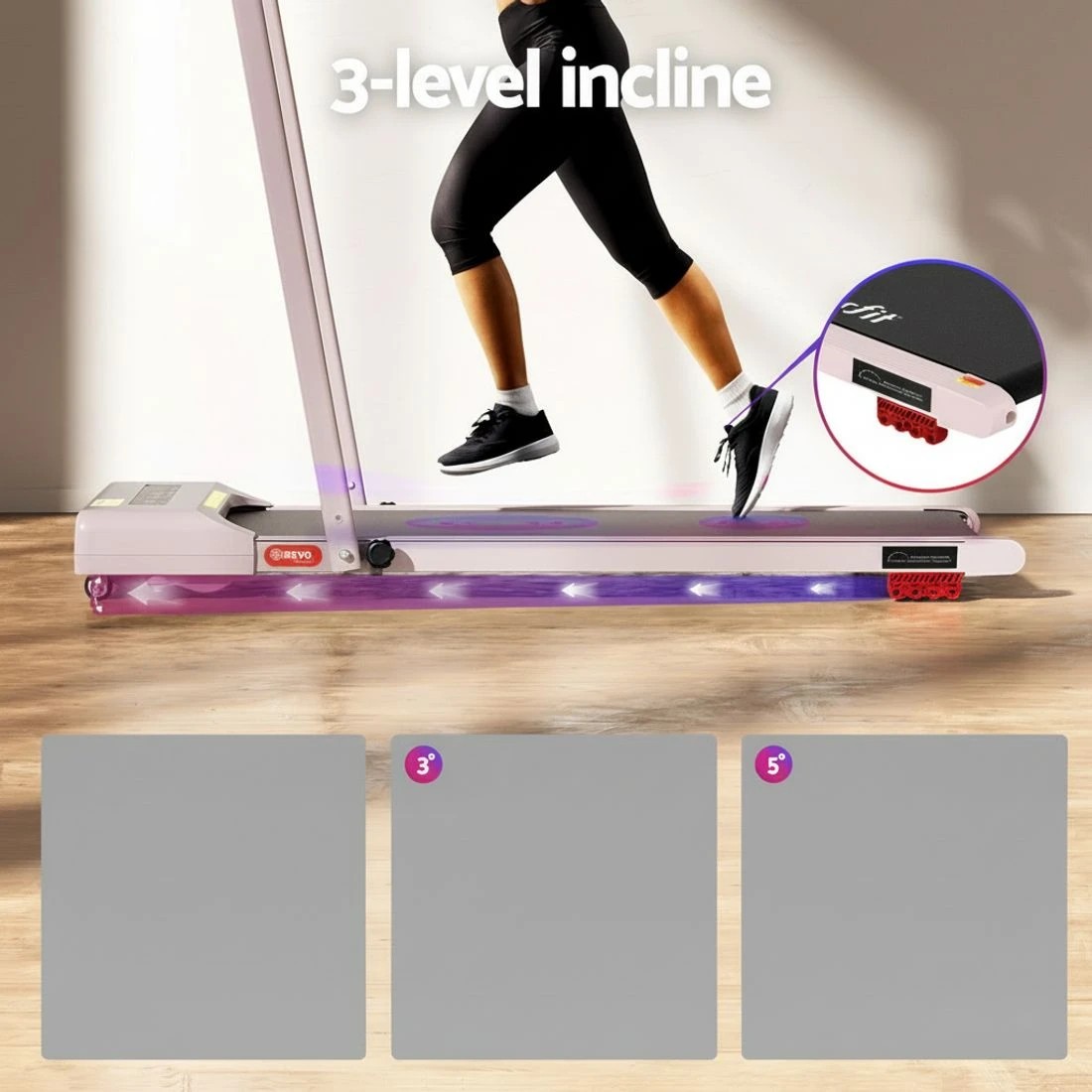 5 Everfit Treadmill Electric Walking Pad Incline Under Desk 380mm - Pink, 5 of 10