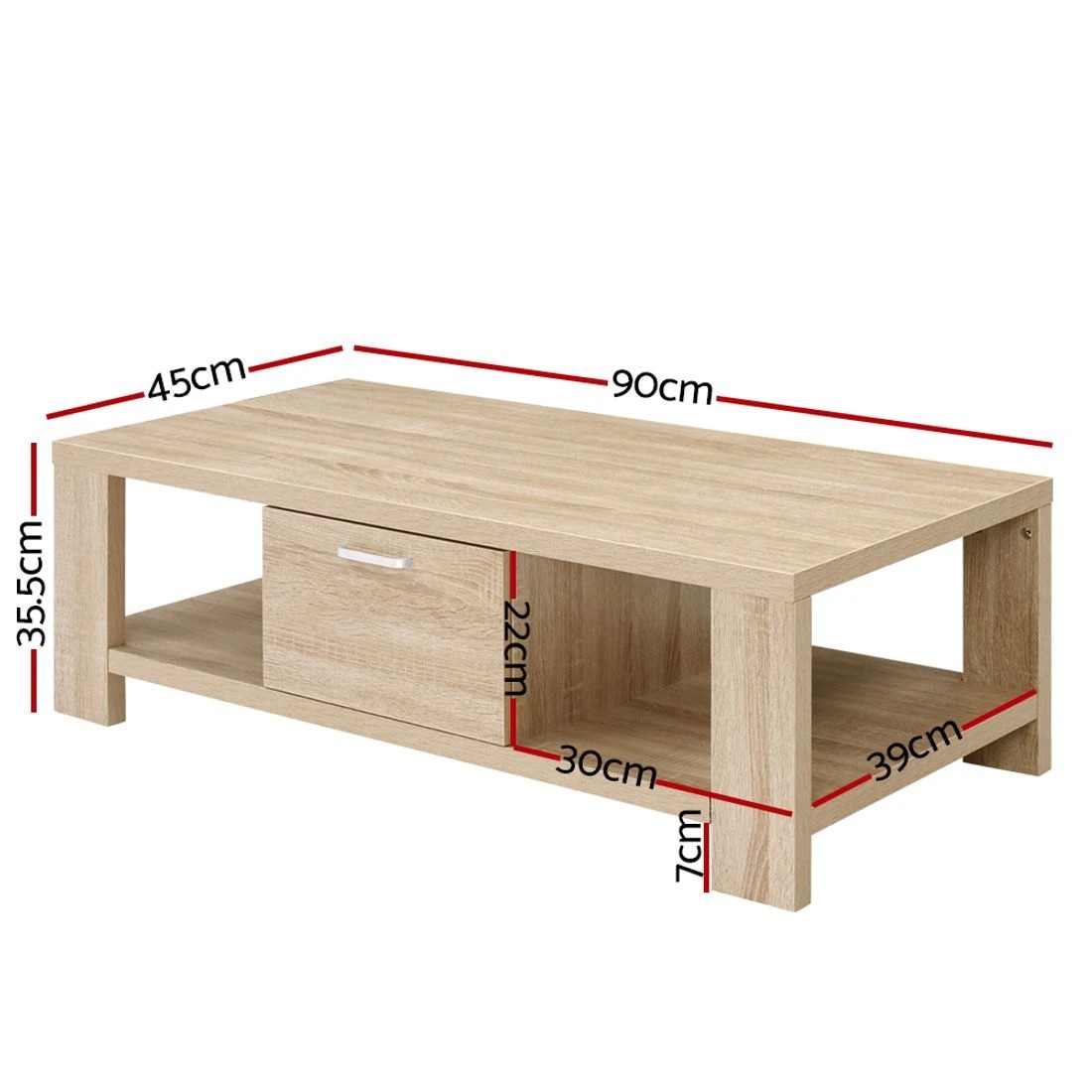 3 Artiss Coffee Table 1 Drawer Oak Maxi - Natural, 3 of 7