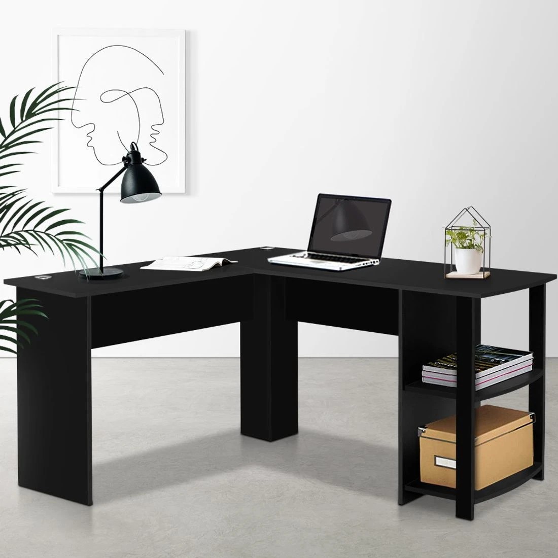 8 Artiss Computer Desk Shelf L-Shape  136CM - Black, 8 of 8