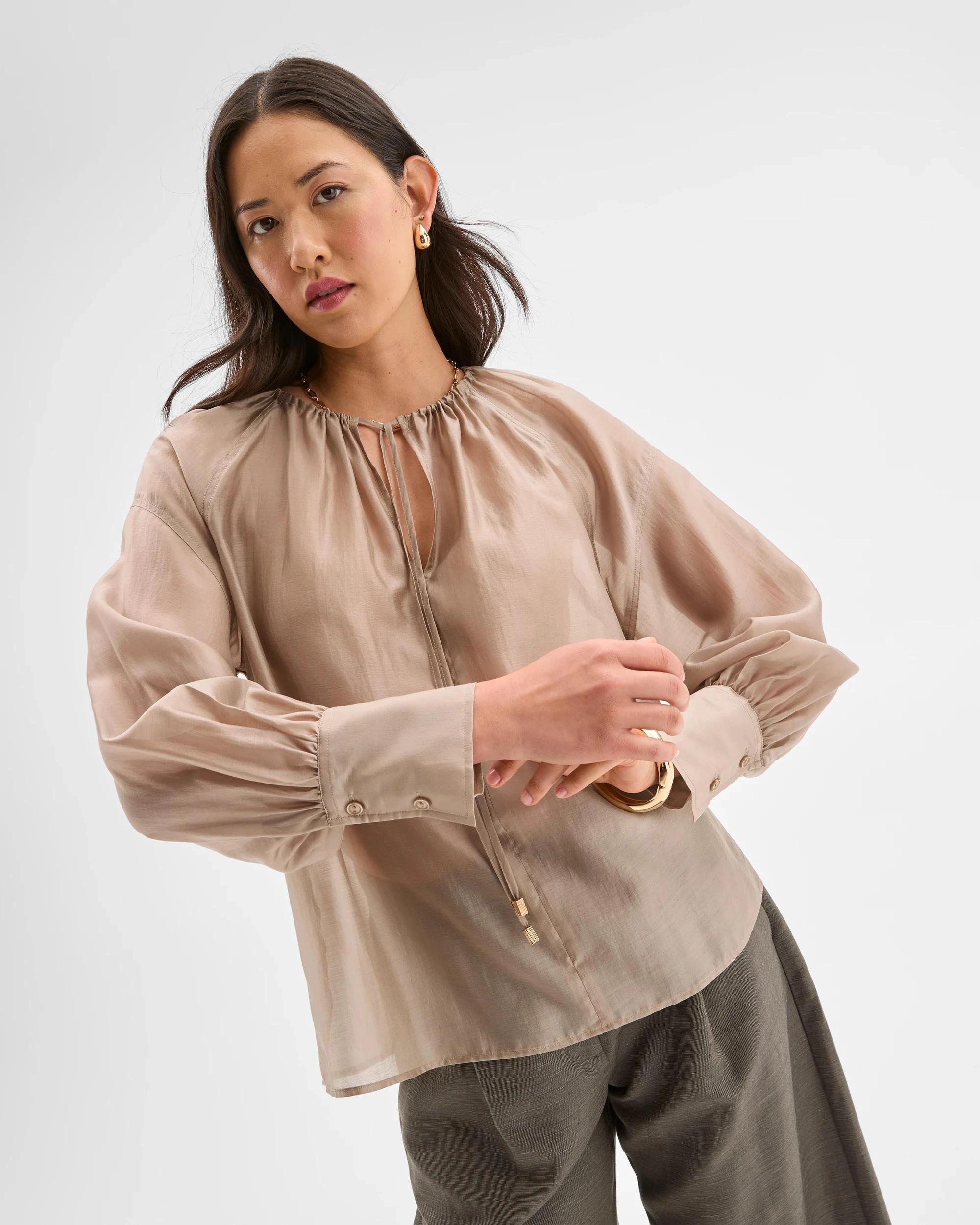 4 Preview Long Sleeve Blouson Blouse WEATHERED TEAK, 4 of 8
