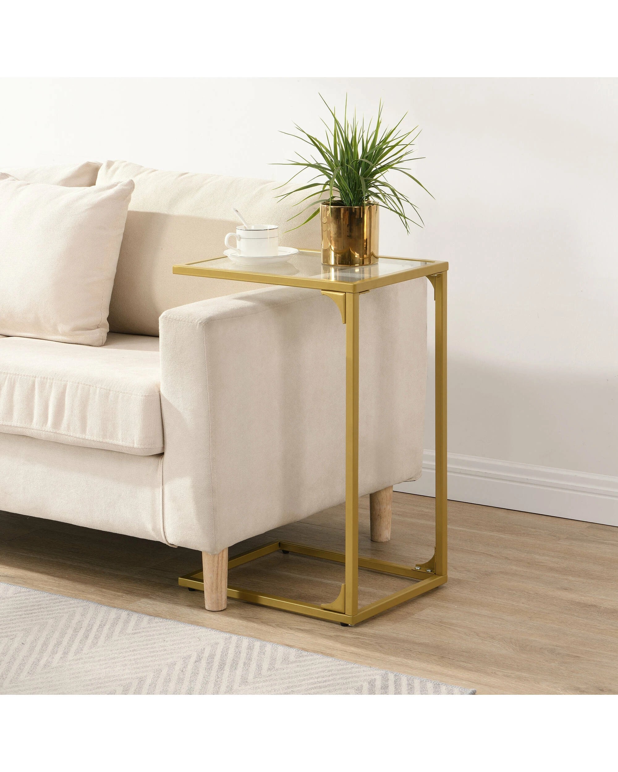 4 IHOMDEC Tempered Glass Side Table Set of 2 - Gold, 4 of 10