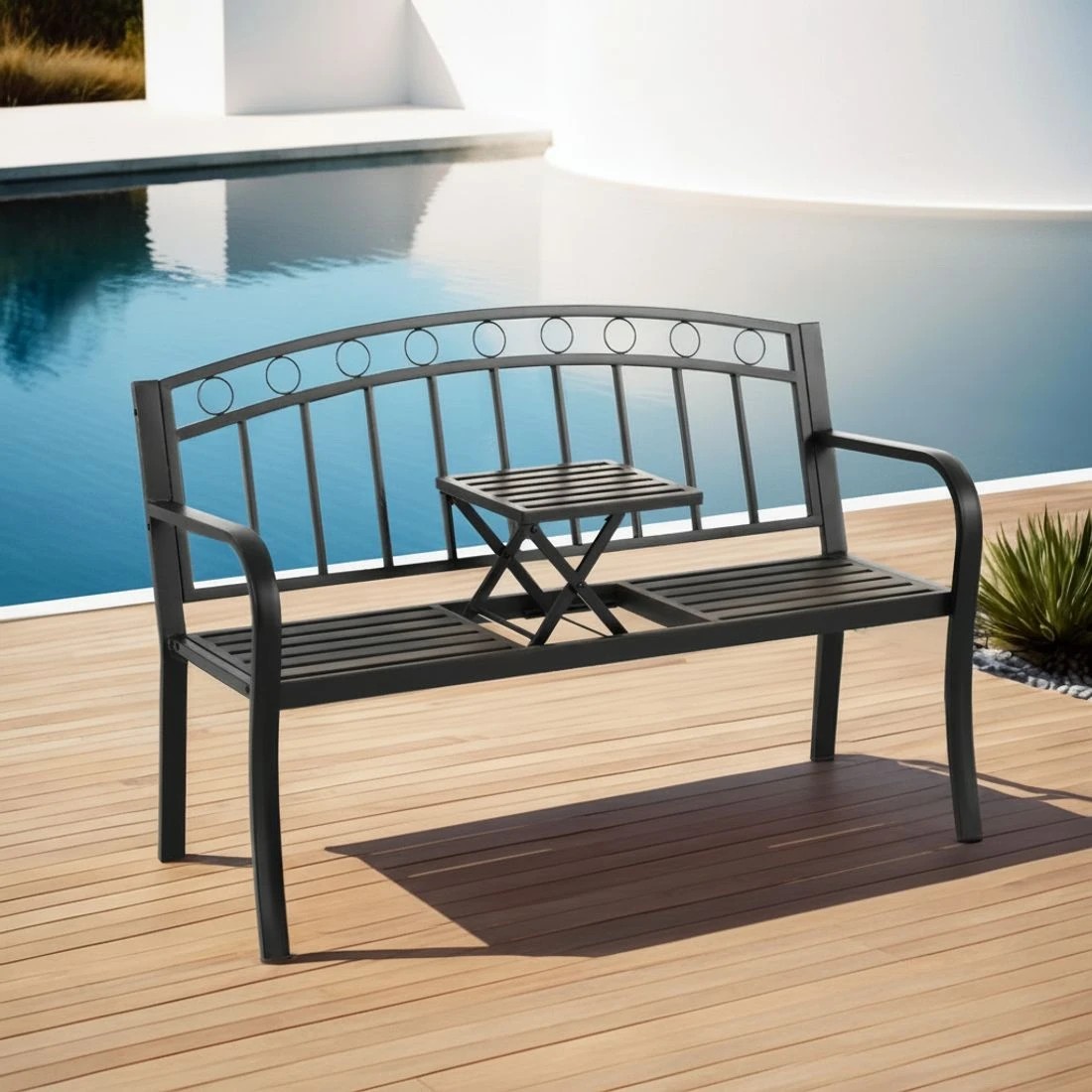 5 Gardeon Outdoor Garden Bench Seat Loveseat Steel Foldable Table Patio Furniture - Black, 5 of 6