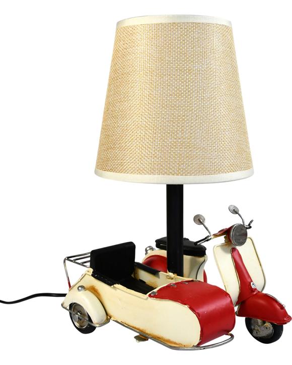 Auto Petit USB LED Lamp Scooter & Sidecar Home Decor 18x26cm - Red