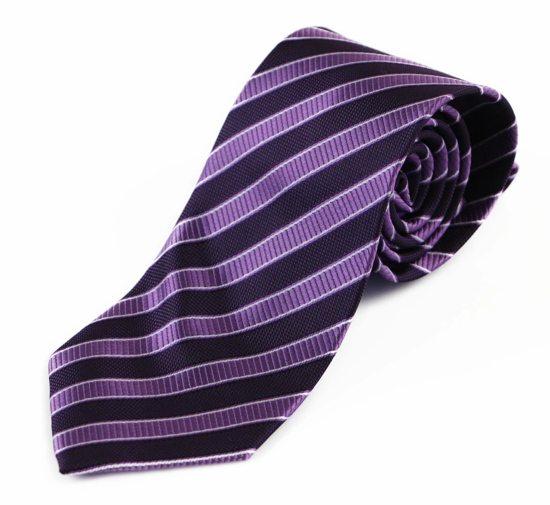 3 Zasel Mens Purple & Dark Purple Striped Patterned 8cm Neck Tie - Multi, 3 of 3